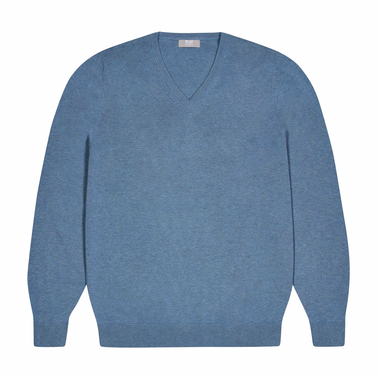 Drayton Cotton And Cashmere Fine Knit V Neck Jumper In Carolina
