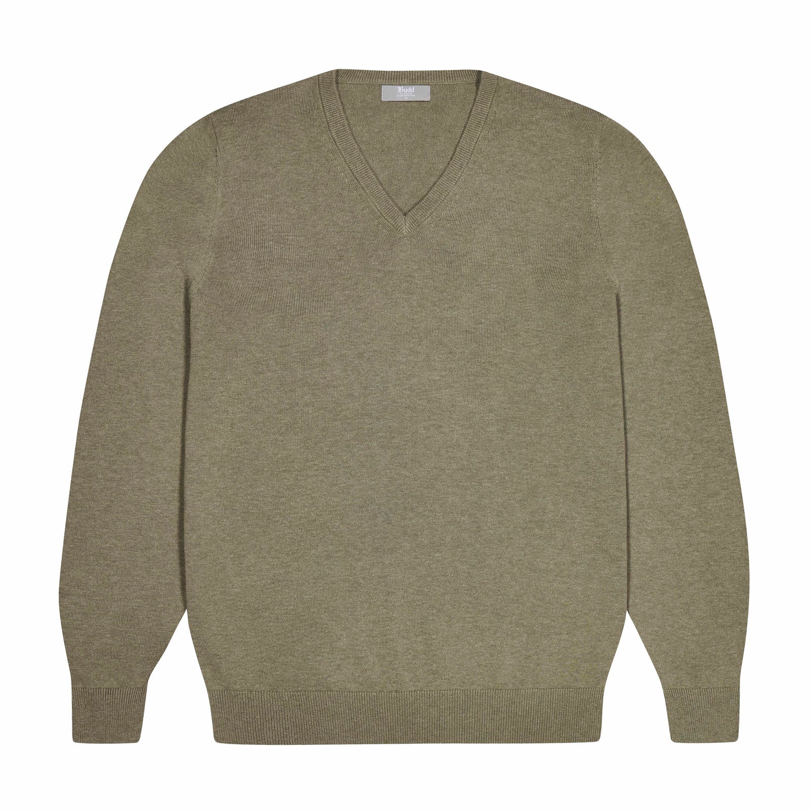 Drayton Cotton And Cashmere Fine Knit V Neck Jumper In Laurel Green