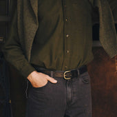 Casual Fit Moleskin Overshirt in Olive Green