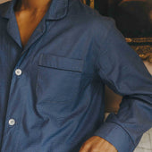 Swiss Brushed Cotton Puppytooth Pyjamas in Blue and Navy