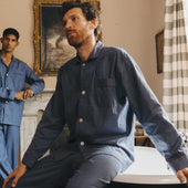 Swiss Brushed Cotton Glencheck Pyjamas in Blue and Wine