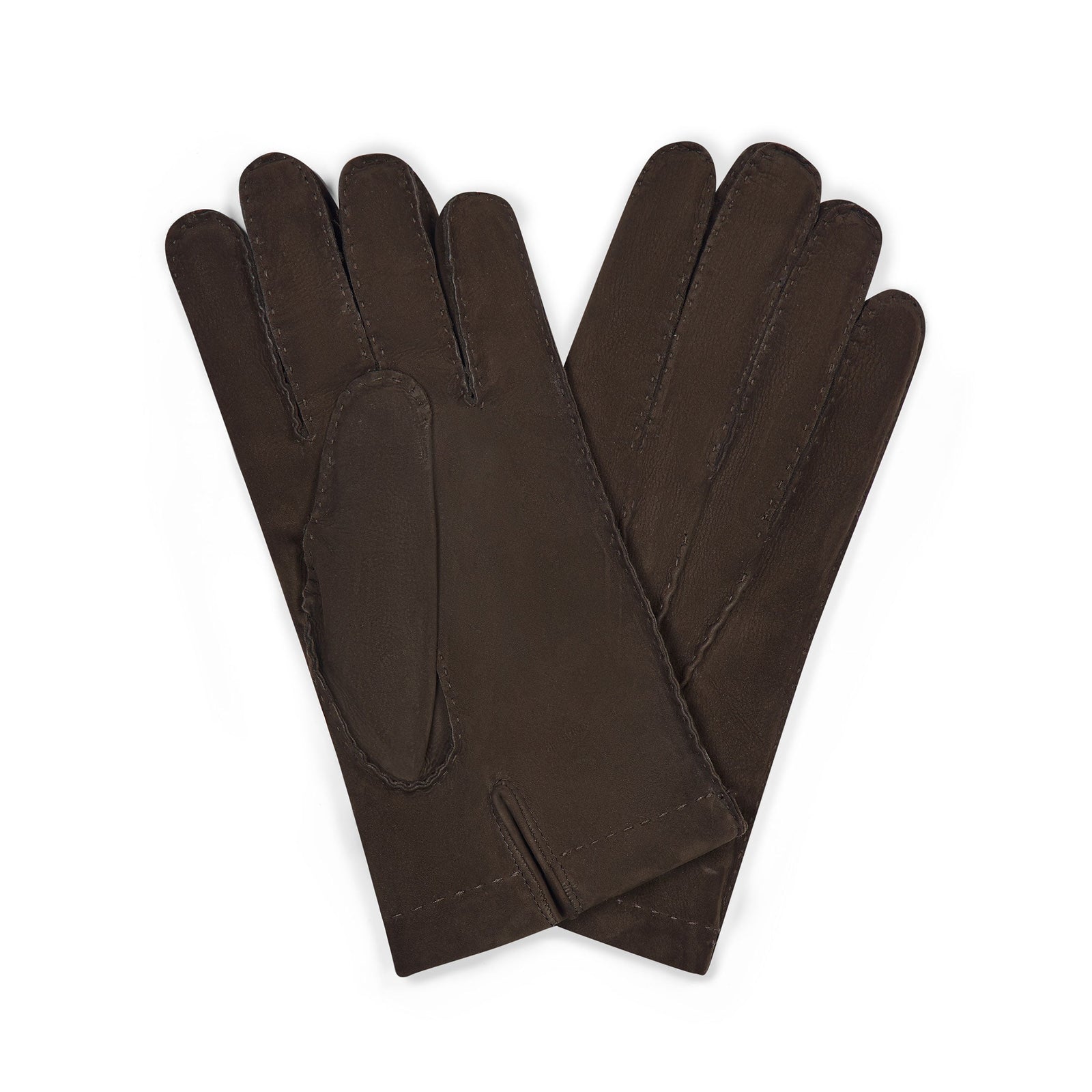 Nubuck Leather Cashmere Lined Gloves In Chestnut Brown