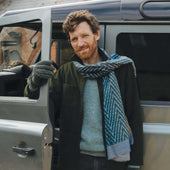 Abstract Herringbone Fine Wool Scarf in Ink Blue