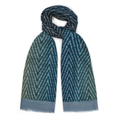 Abstract Herringbone Fine Wool Scarf in Ink Blue