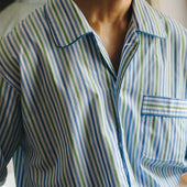 Multi Stripe Poplin Nightshirt in Blue and Green