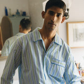 Multi Stripe Poplin Nightshirt in Blue and Green