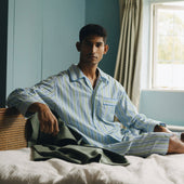 Multi Stripe Poplin Nightshirt in Blue and Green