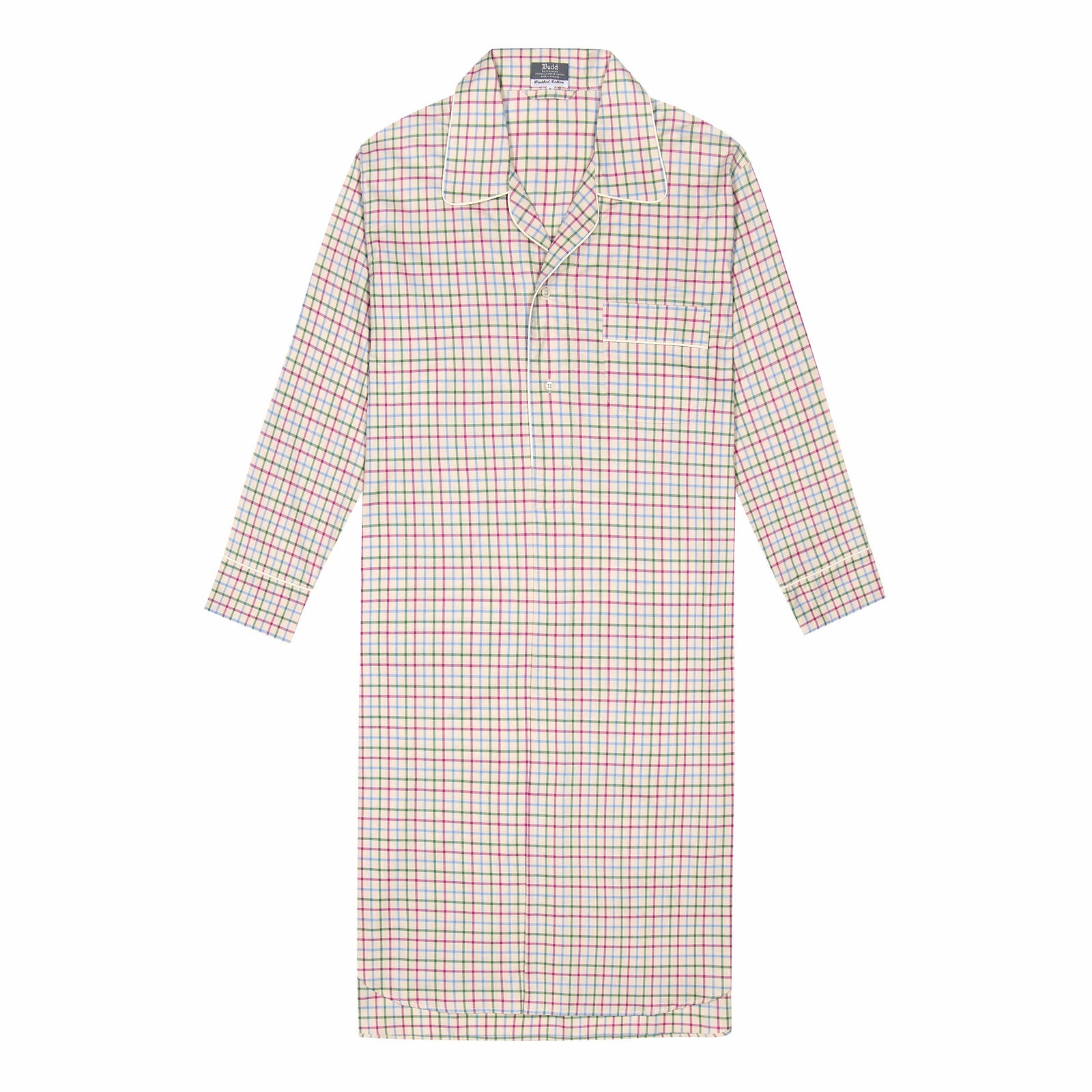Multi Check Brushed Cotton Nightshirt In Green And Pink