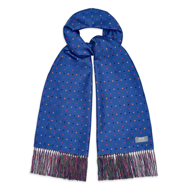 Harlequin Polka Dot Silk Twill Scarf in Cornflower Blue