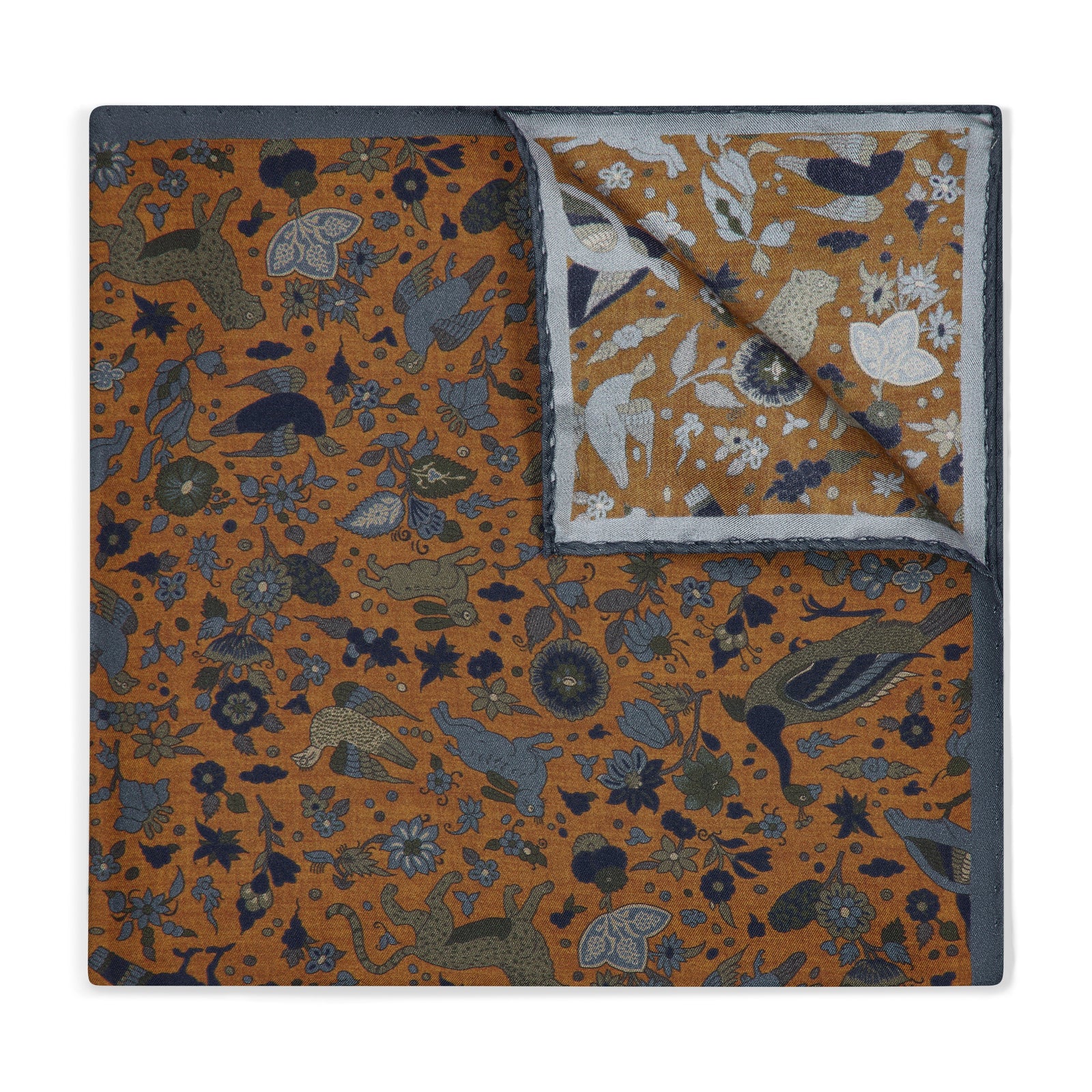 Woodland Animals Silk Pocket Square In