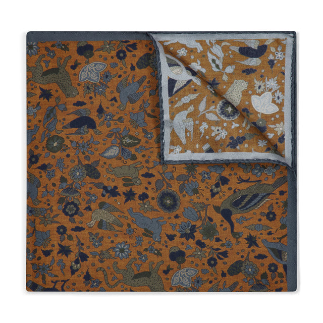Woodland Animals Silk Pocket Square in Copper