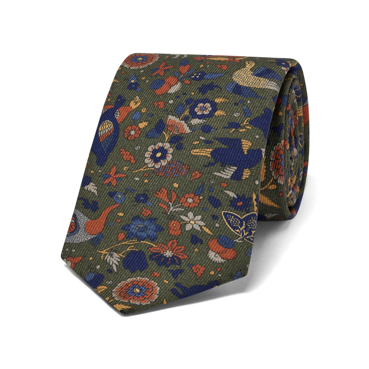 Woodland Animals Silk Twill Tie In Green