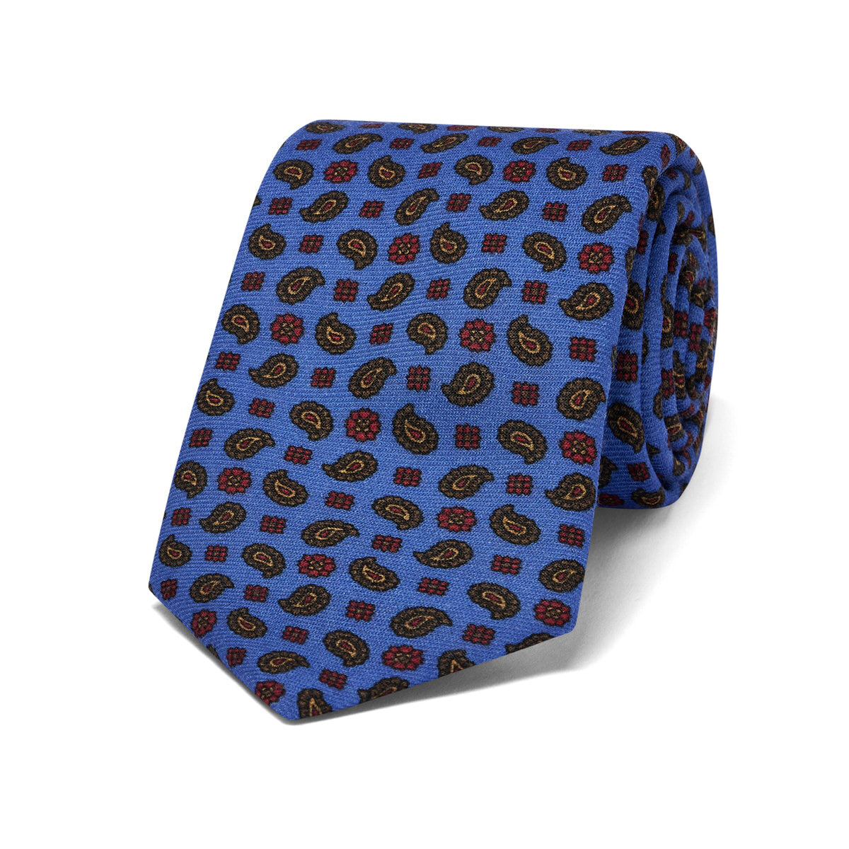Scattered Paisley Motif Wool And Silk Tie In