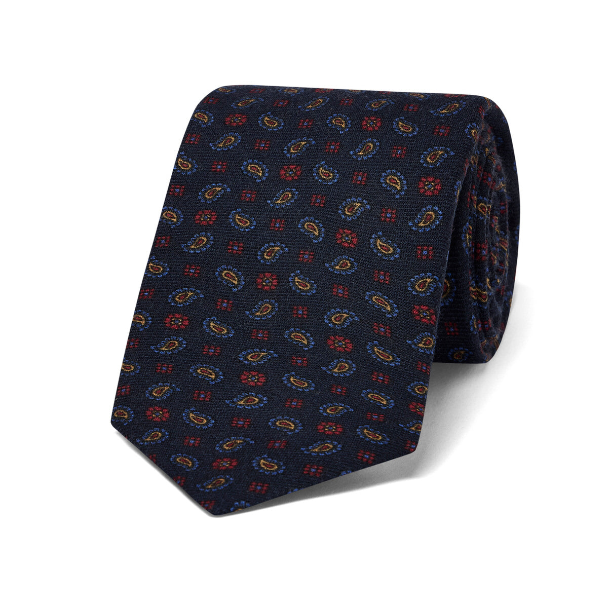 Scattered Paisley Motif Wool And Silk Tie In