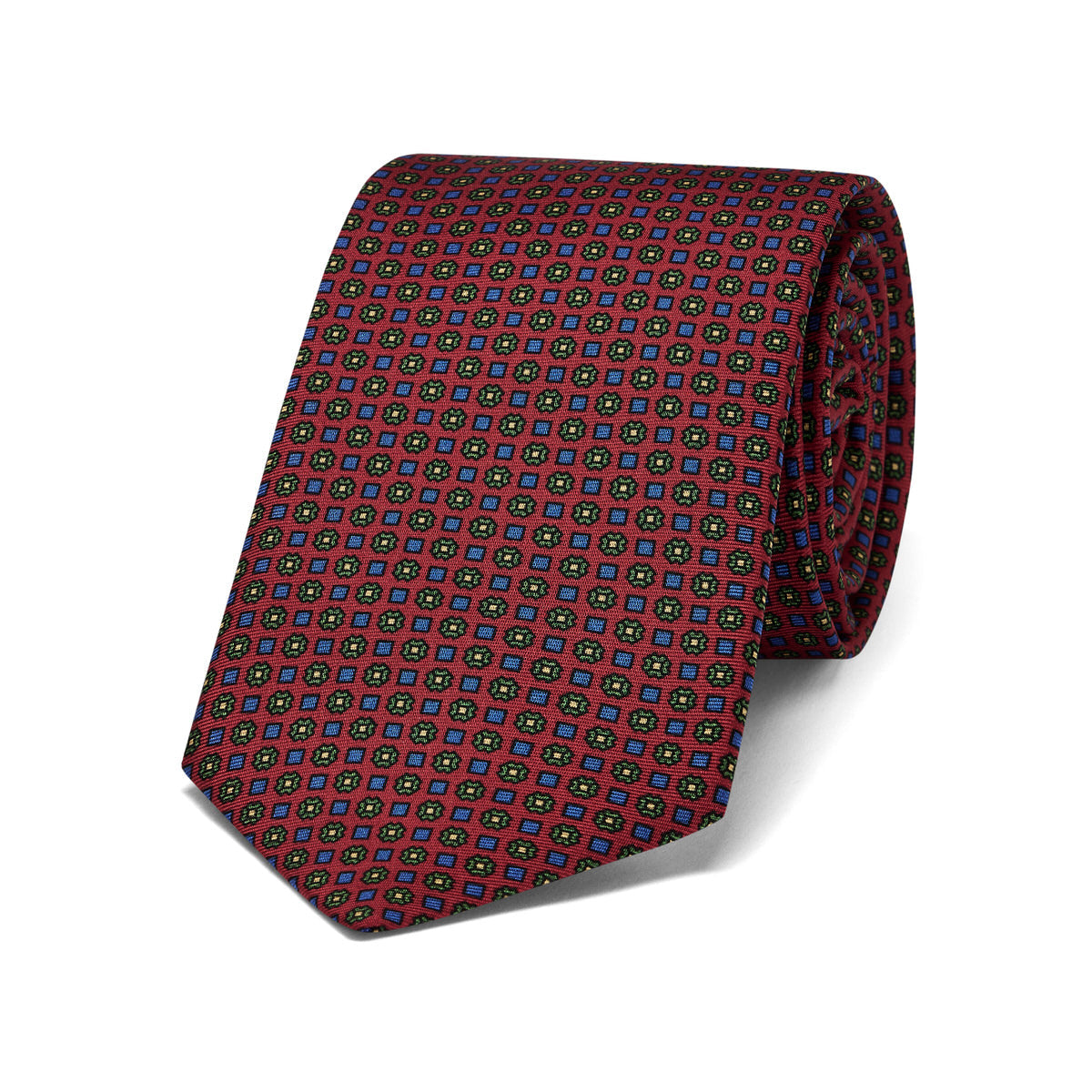 Miniature Diamond Motif Silk Tie In Red