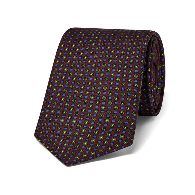 Miniature Diamond Motif Silk Tie in Wine