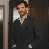 Heritage Tweed Silk Lined Dressing Gown in Chestnut Brown