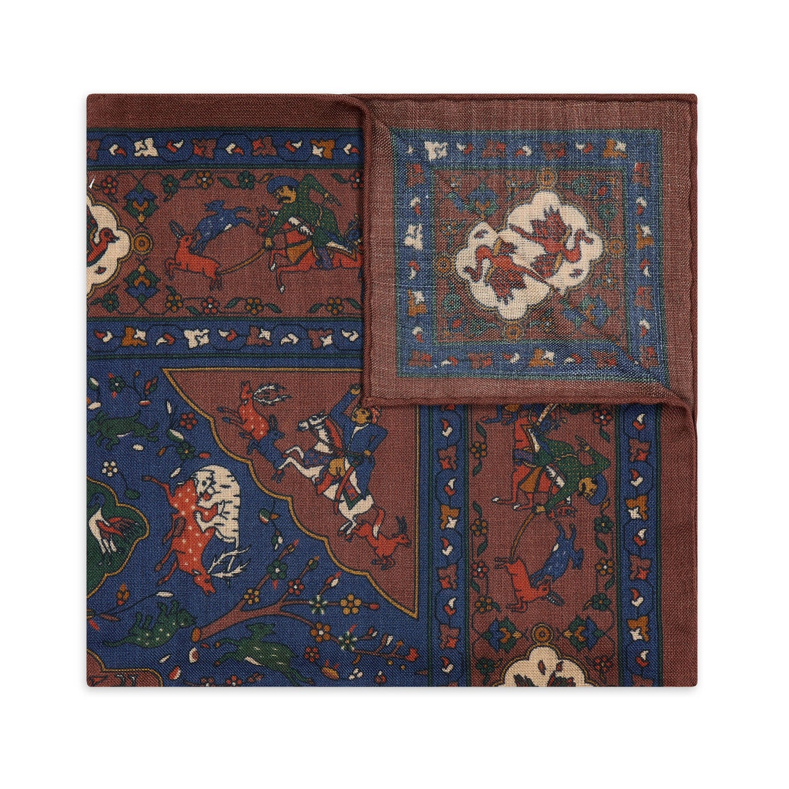 Mughal Hunt Silk And Wool Pocket Square In