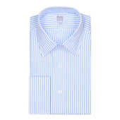Sea Island Quality Pencil Stripe Classic Fit Double Cuff Shirt in Sky Blue