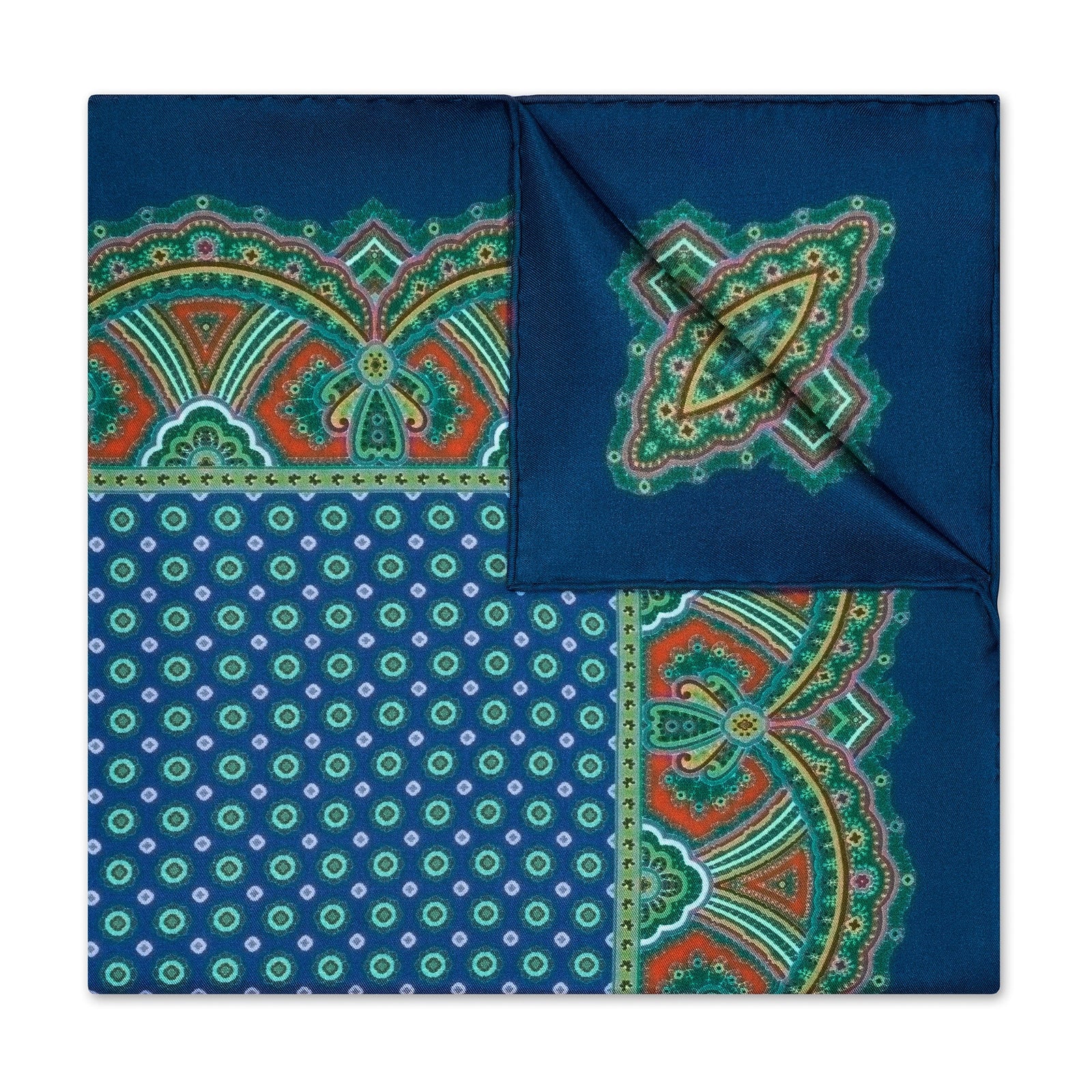 Ornate Border And Motif Madder Silk Neckerchief In And Amber