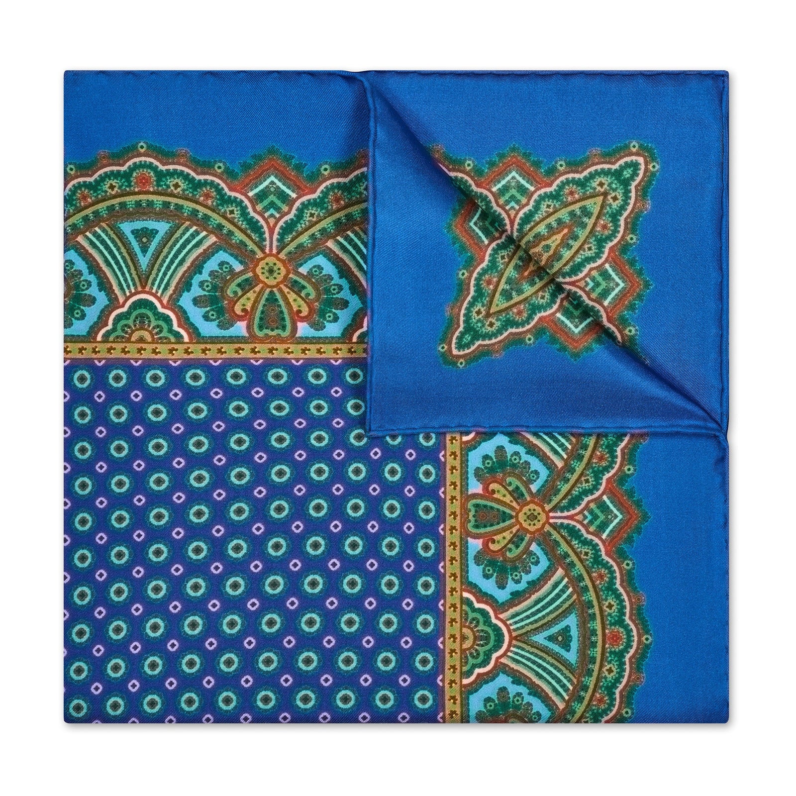 Ornate Border And Motif Madder Silk Neckerchief In Royal And