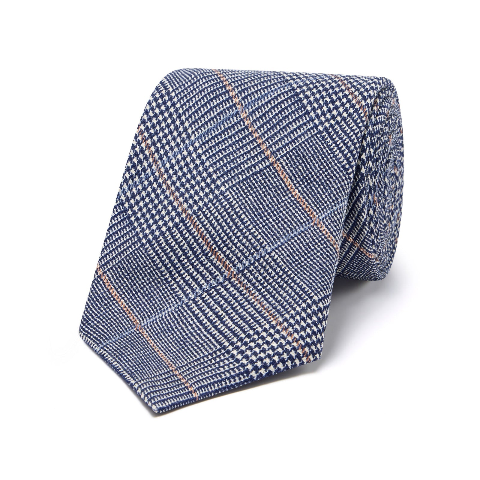 Prince Of Wales Check Georgette Silk Tie In Blue