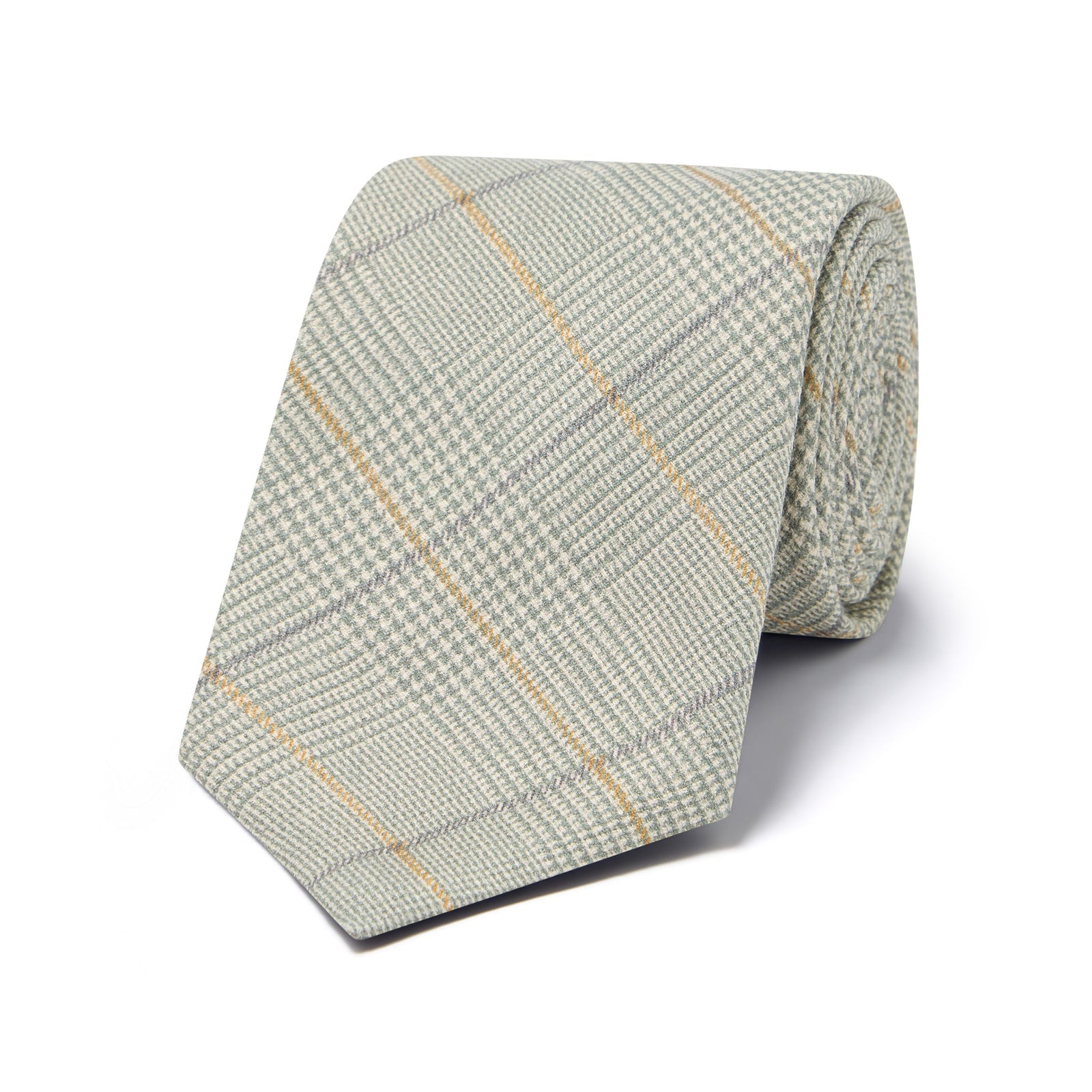 Prince Of Wales Check Georgette Silk Tie In Green