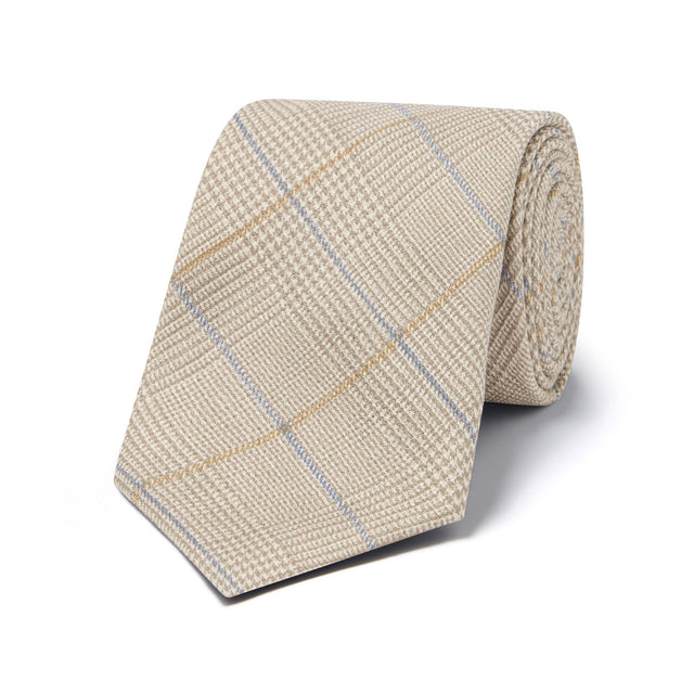 Prince of Wales Check Georgette Silk Tie in Sand