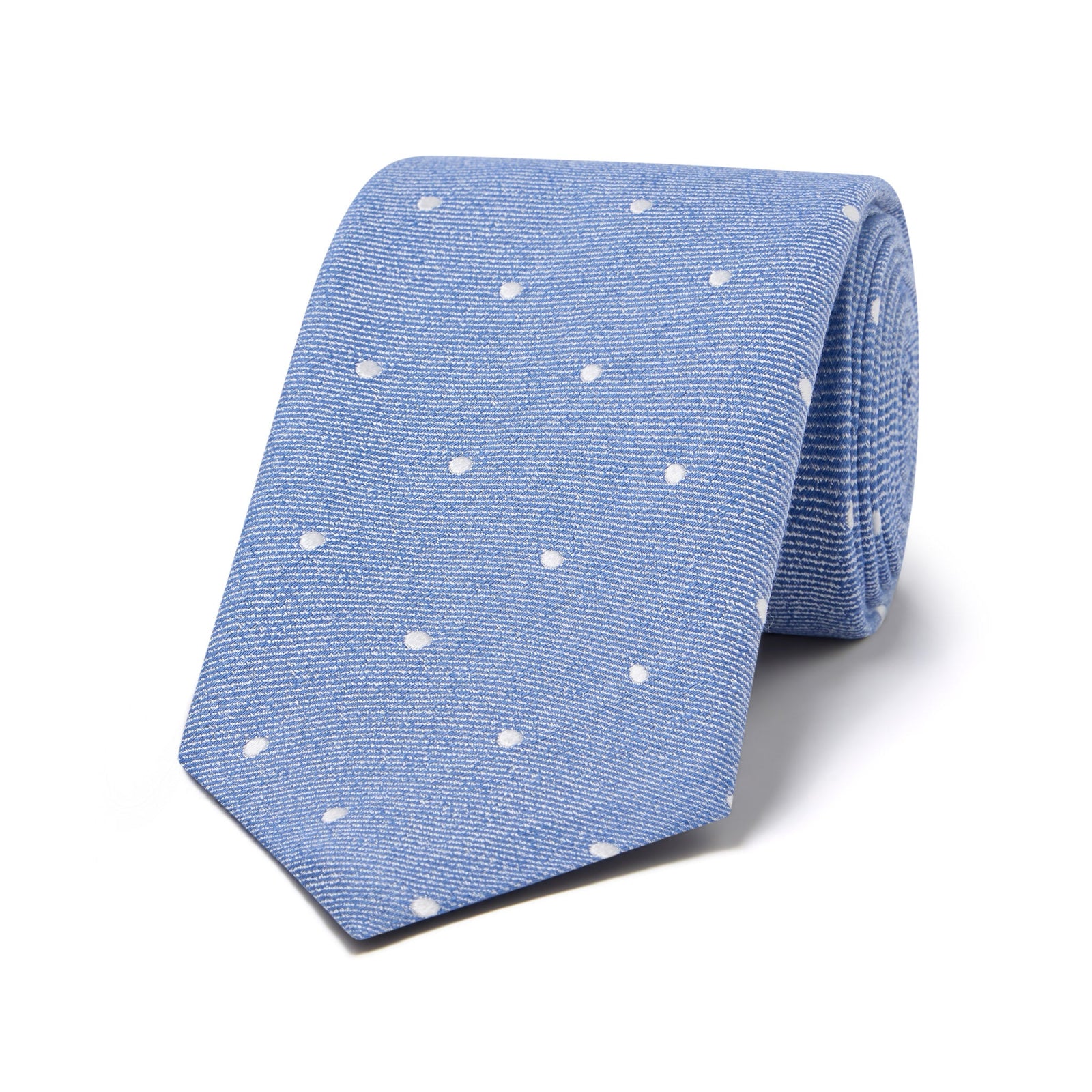 Miniature Polka Dot Silk And Linen Tie In Blue
