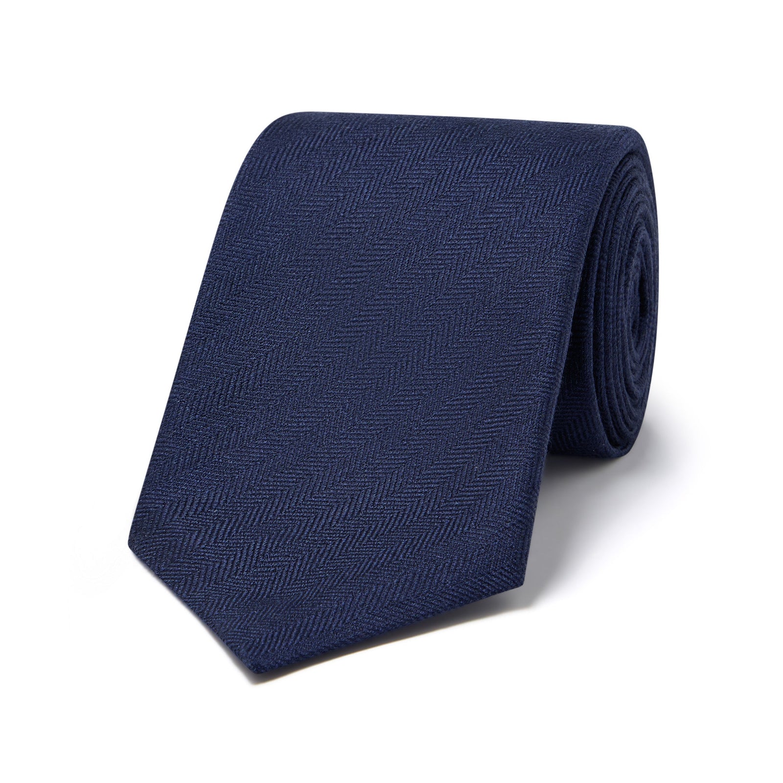 Fine Herringbone Silk And Linen Tie In Blue