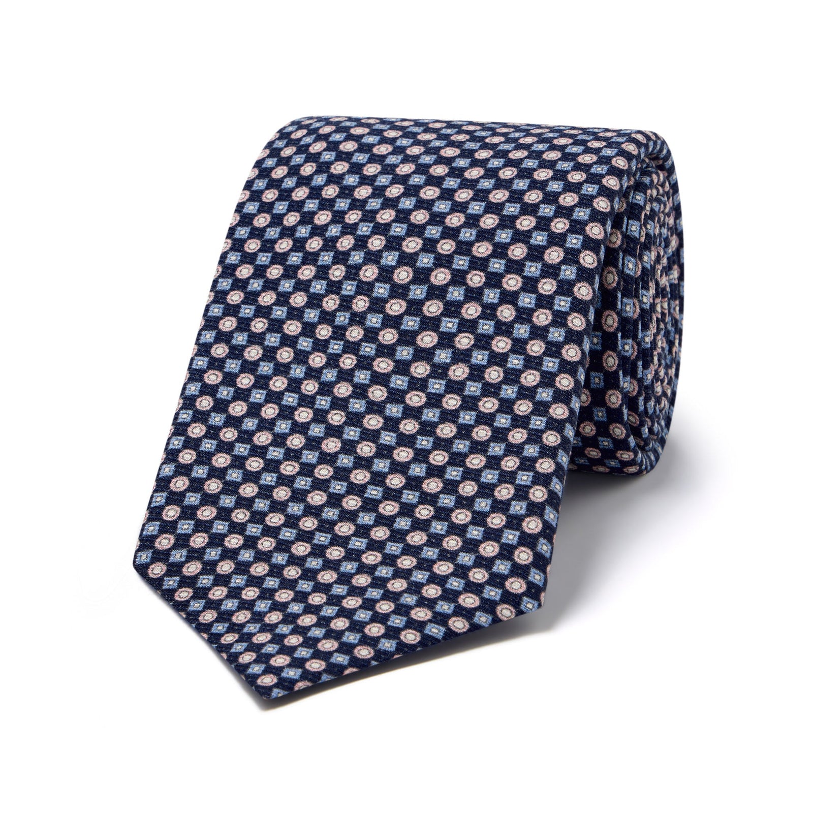 Miniature Linked Motif Twill Silk Tie In Blue