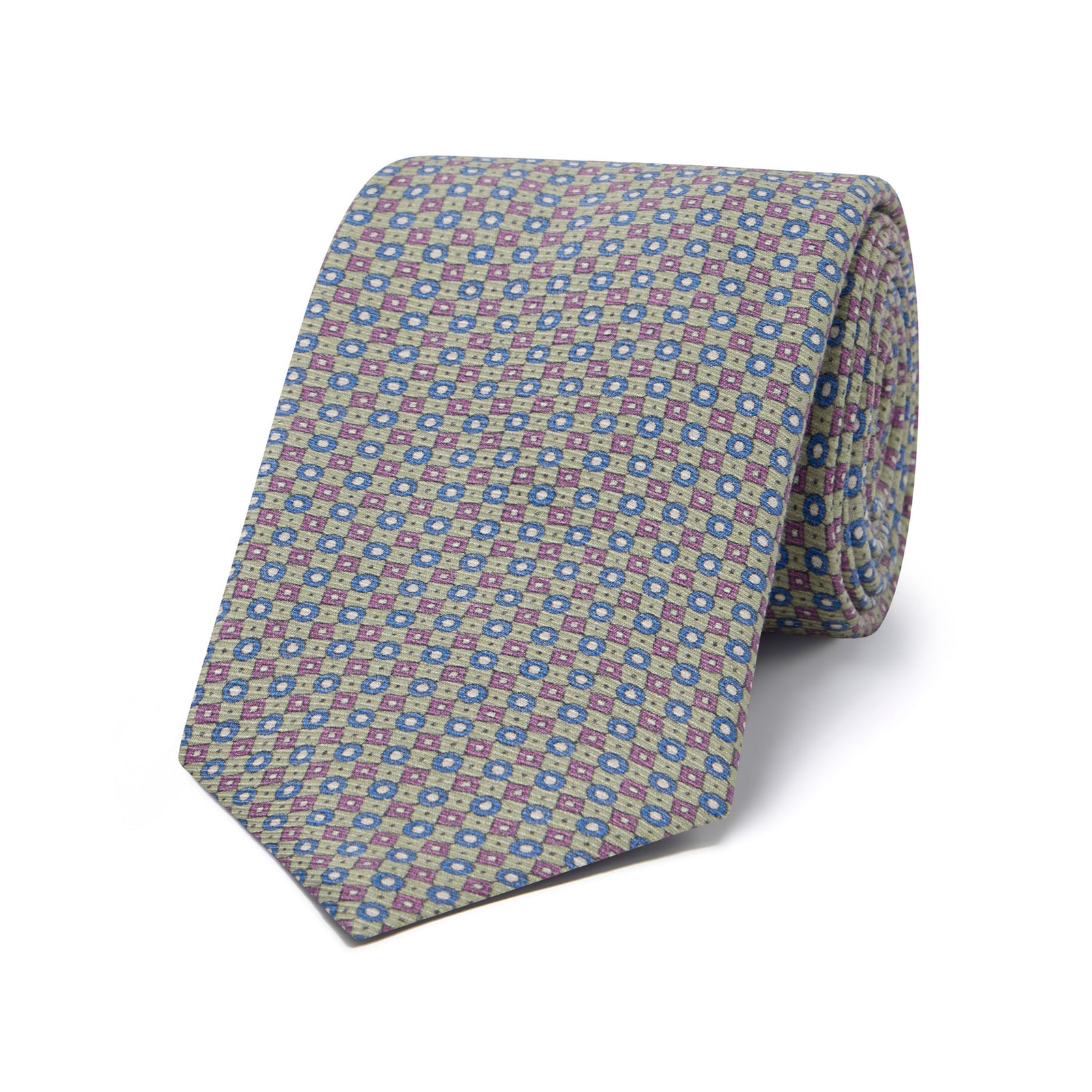 Miniature Linked Motif Twill Silk Tie In Green