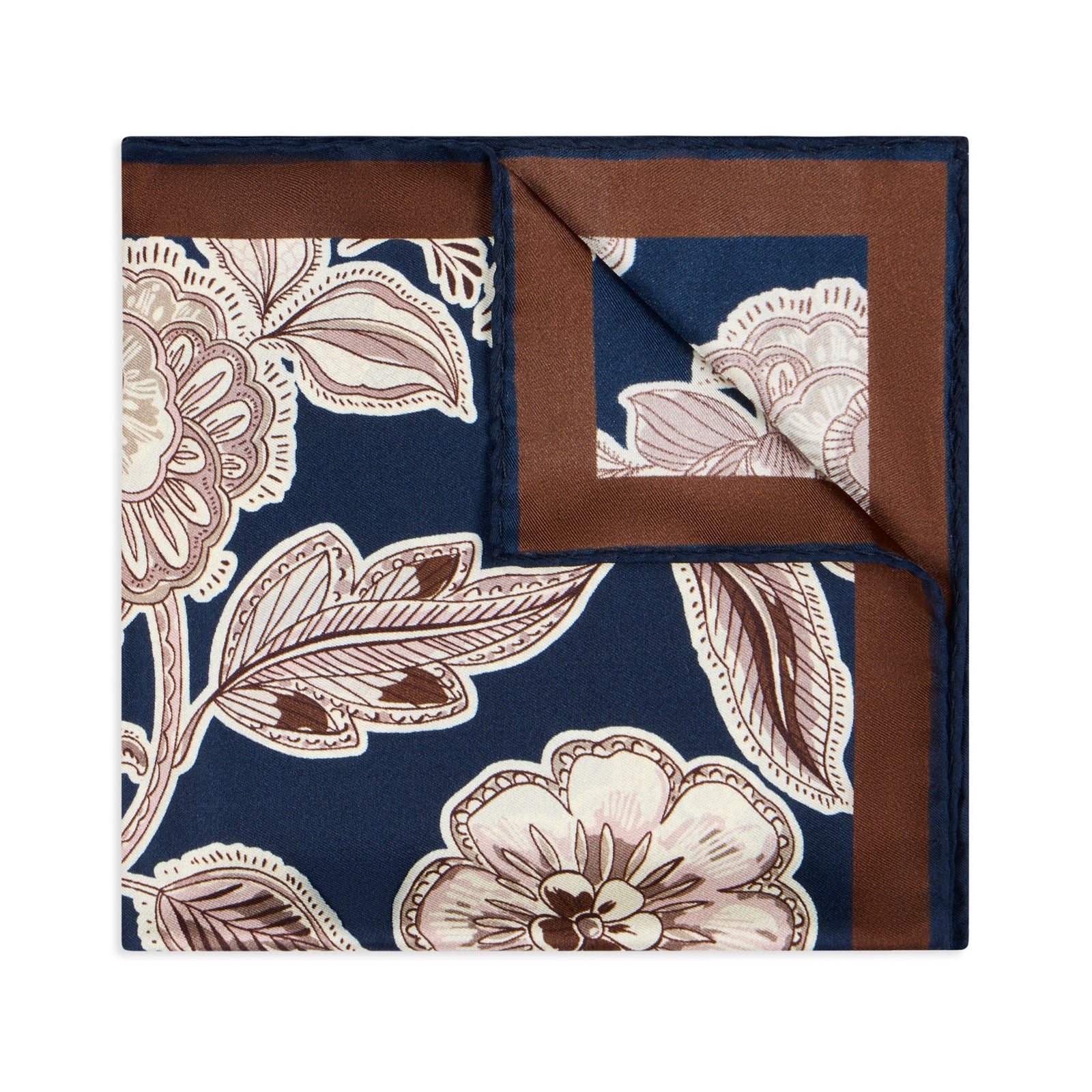 Summer Floral Silk Twill Pocket Square In Brown