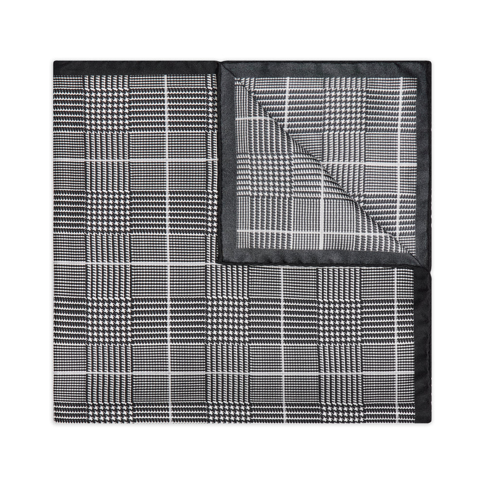 Large Prince Of Wales Check Silk Twill Pocket Square In