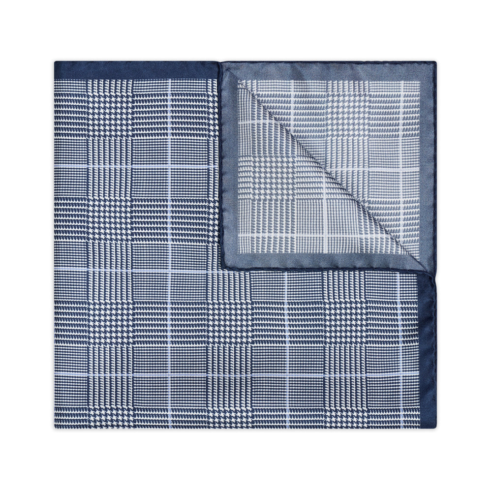 Large Prince Of Wales Check Silk Twill Pocket Square In