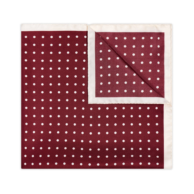Contrast Edge Polka Dot Silk Twill Pocket Square in Burgundy