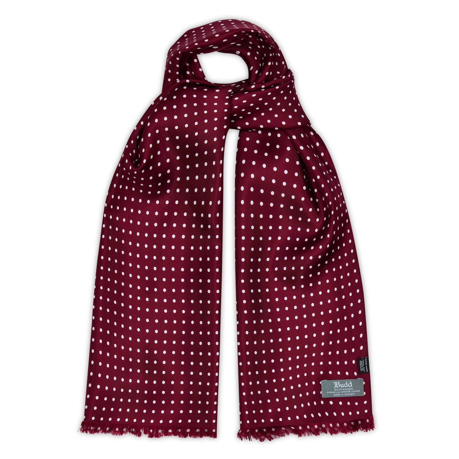 Fringed Silk Spot Scarf in Wine