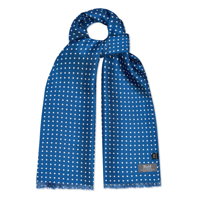 Fringed Silk Spot Scarf in Butcher Blue