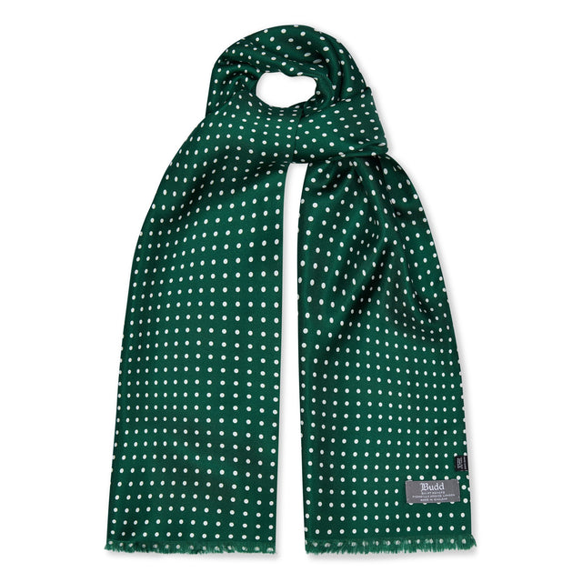 Fringed Silk Spot Scarf in Forest Green