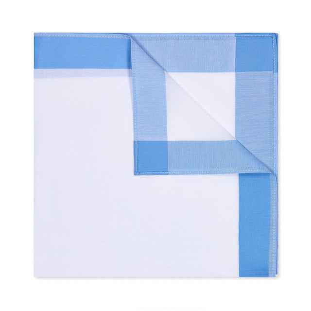 Solid Border White Cotton Handkerchief in Cornflower