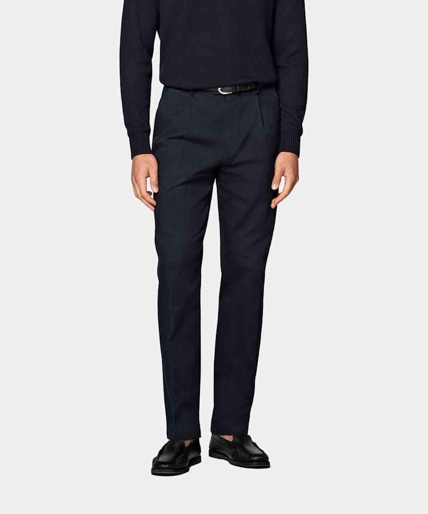 Navy Wide Leg Tapered Chinos