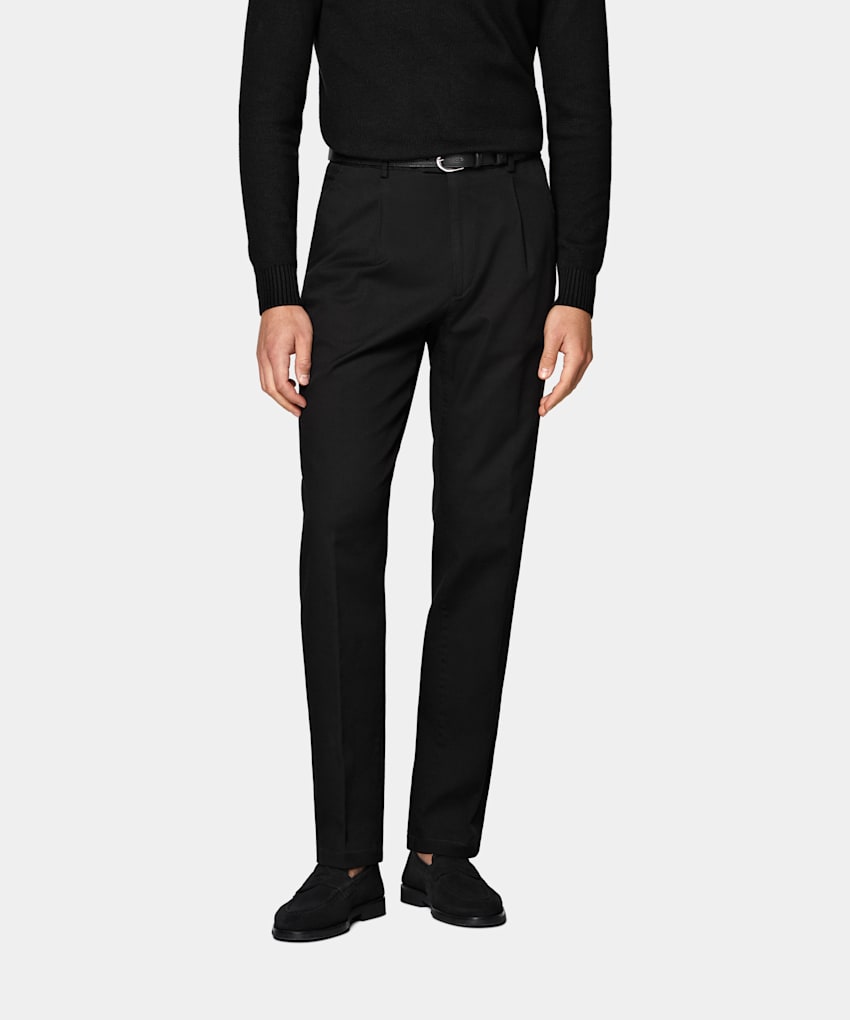 Black Wide Leg Tapered Chinos