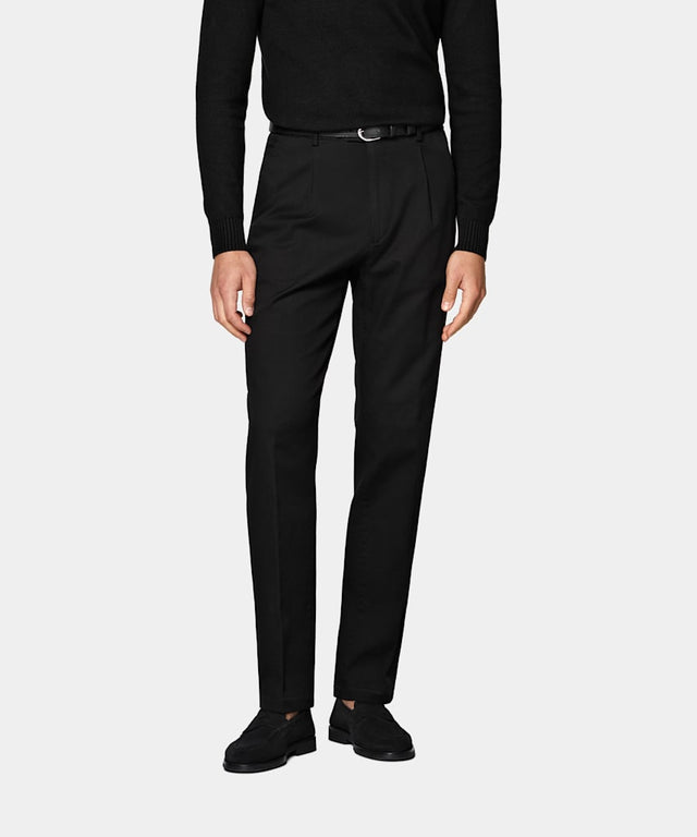 Black Wide Leg Tapered Chinos