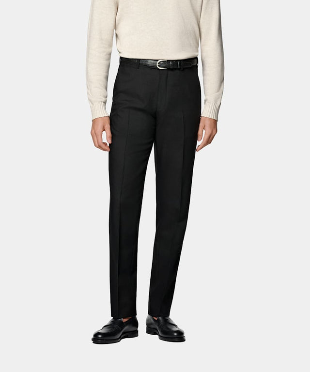 Black Slim Leg Straight Trousers