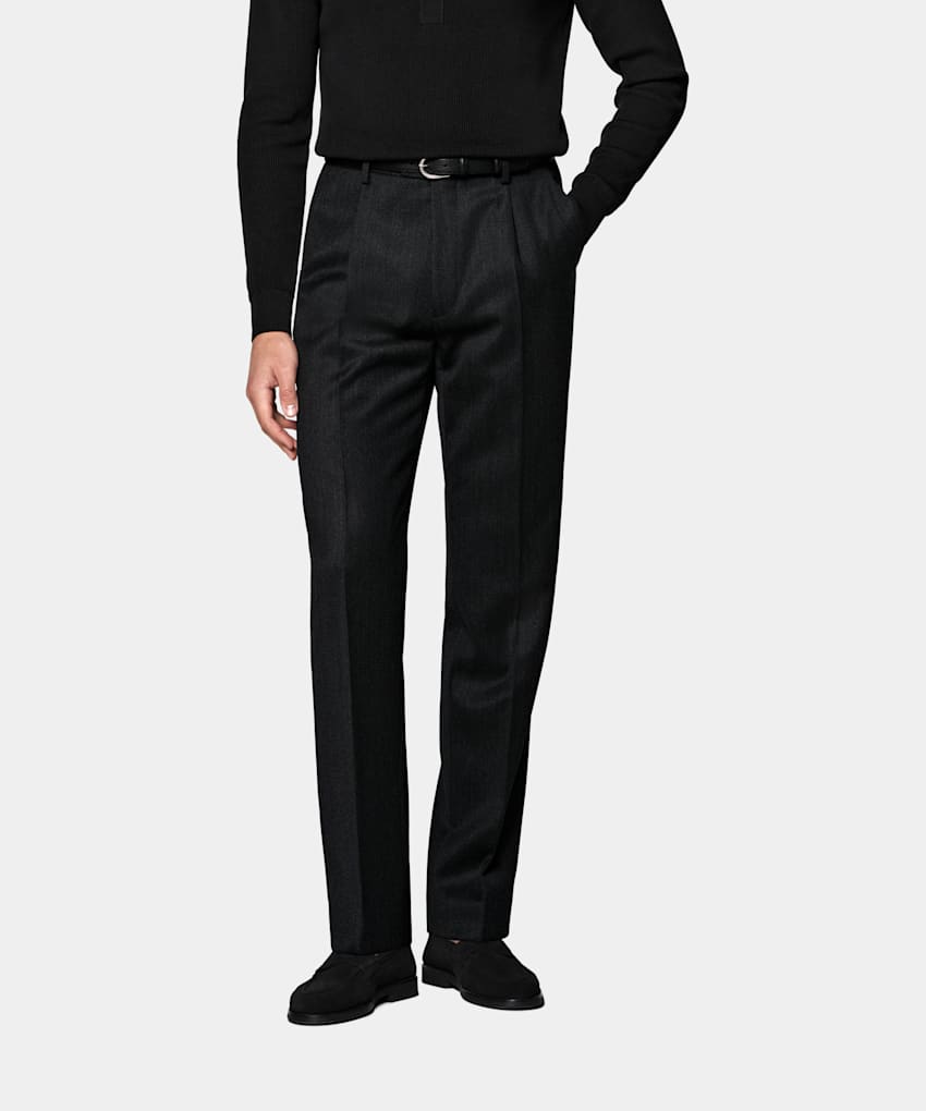 Dark Grey Wide Leg Tapered Pants