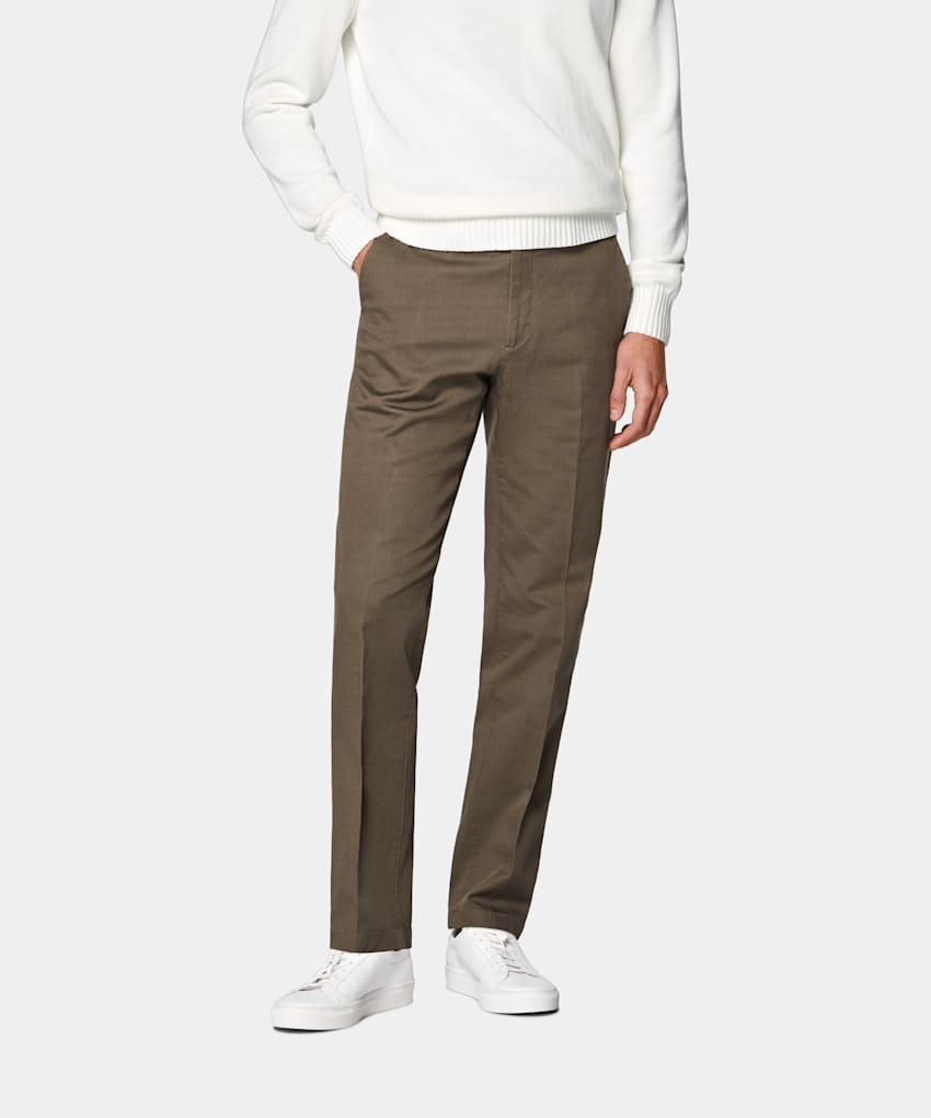 Mid Green Slim Leg Straight Chinos