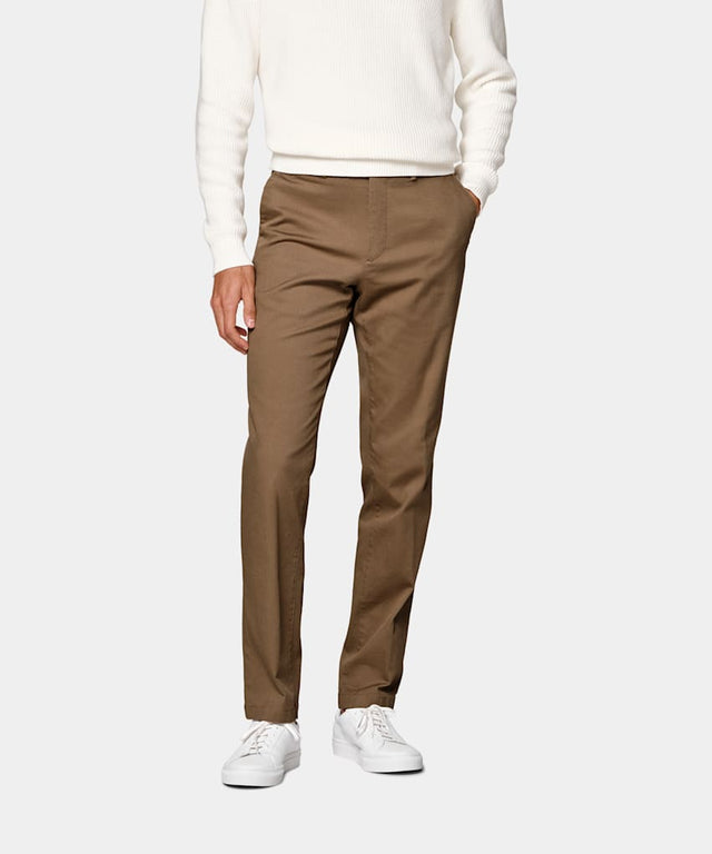 Mid Brown Slim Leg Straight Chinos
