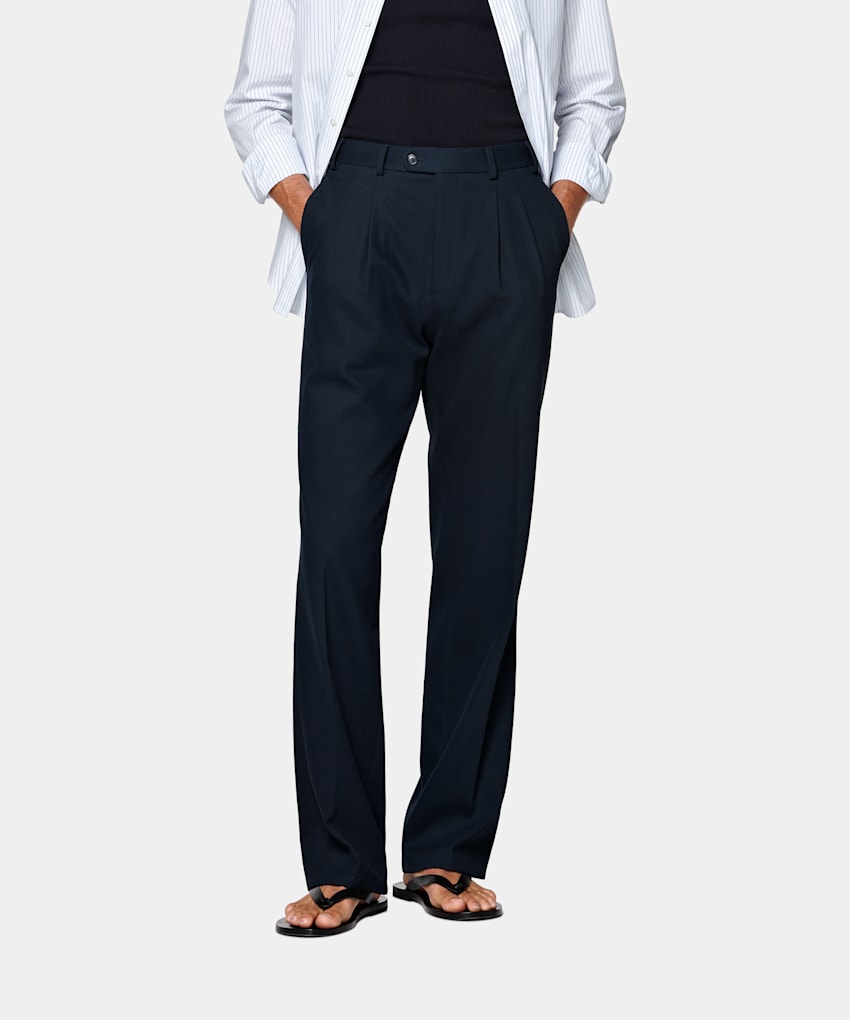 Navy Wide Leg Straight Chinos