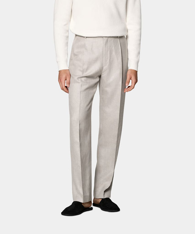 Light Taupe Wide Leg Straight Trousers