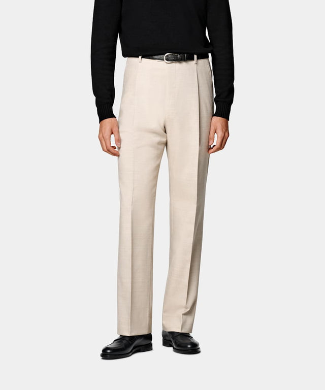 Sand Wide Leg Straight Trousers